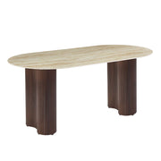MESA DE COMEDOR VENEZIA, BASE DE METAL EFECTO NOGAL, TABLERO DE CERÁMICA TRAVERTINO BRILLANTE, 180X90X75CM