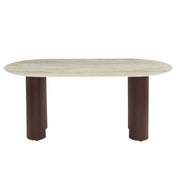 MESA DE COMEDOR VENEZIA, BASE DE METAL EFECTO NOGAL, TABLERO DE CERÁMICA TRAVERTINO BRILLANTE, 180X90X75CM
