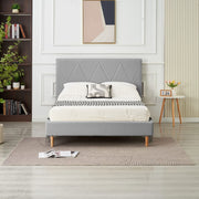 CAMA DOBLE CUADRADA CON PATAS DE MADERA Y POLIPIEL GRIS 160X200CM