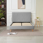 CAMA DOBLE CUADRADA CON PATAS DE MADERA Y POLIPIEL GRIS 160X200CM