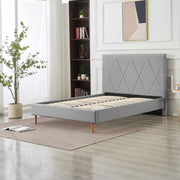 CAMA DOBLE CUADRADA CON PATAS DE MADERA Y POLIPIEL GRIS 160X200CM