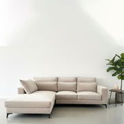 LEFT-HAND CORNER SOFA IN BEIGE VELVET, 265x200cm