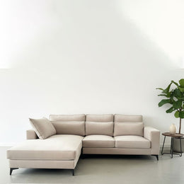 LEFT-HAND CORNER SOFA IN BEIGE VELVET, 265x200cm