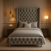 STORAGE BED WITH STUDS, BOX FABRIC, GREY VELVET, 90X190CM