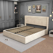 CAMA DOBLE CAMILLE CON ALMACENAMIENTO, TERCIOPELO BEIGE, 140X190CM