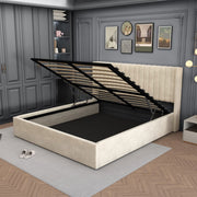 CAMA DOBLE CAMILLE CON ALMACENAMIENTO, TERCIOPELO BEIGE, 140X190CM