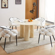 MESA DE COMEDOR ANAIS, PATAS DE METAL, TABLERO DE TRAVERTINO, TABLERO DE CERÁMICA BEIGE, 120 CM