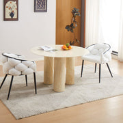 MESA DE COMEDOR ANAIS, PATAS DE METAL, TABLERO DE TRAVERTINO, TABLERO DE CERÁMICA BEIGE, 120 CM