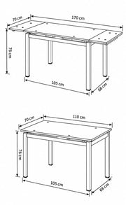 BORA EXTENDABLE DINING TABLE IN ULTRA WHITE GLASS FINISH . MEASUREMENT 110/170X70X75CM