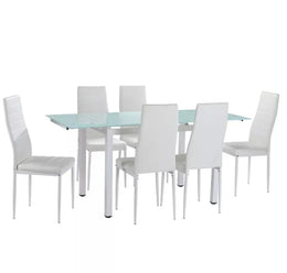 BORA EXTENDABLE DINING TABLE IN ULTRA WHITE GLASS FINISH . MEASUREMENT 110/170X70X75CM