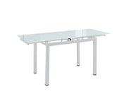 BORA EXTENDABLE DINING TABLE IN ULTRA WHITE GLASS FINISH . MEASUREMENT 110/170X70X75CM