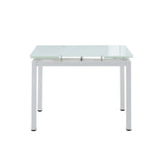 BORA EXTENDABLE DINING TABLE IN ULTRA WHITE GLASS FINISH . MEASUREMENT 110/170X70X75CM