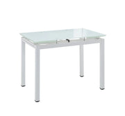 BORA EXTENDABLE DINING TABLE IN ULTRA WHITE GLASS FINISH . MEASUREMENT 110/170X70X75CM