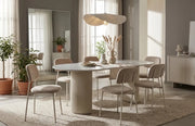 ANNA DINING TABLE WITH BEIGE METAL LEGS WITH SHAKESPEARE CERAMIC TOP. MEASUREMENTS 180CM