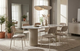 ANNA DINING TABLE WITH BEIGE METAL LEGS WITH SHAKESPEARE CERAMIC TOP. MEASUREMENTS 180CM
