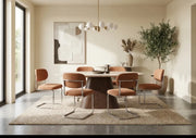 OURLET DINING TABLE WITH WALNUT LEGS AND TRAVERTINE EFFECT CERAMIC TABLETOP. MEASUREMENTS 180X90X75CM