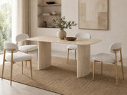 TINA DINING TABLE TRAVERTINE EFFECT LEGS WITH MATTE TRAVERTINE CERAMIC. MEASUREMENTS 180X90X75CM
