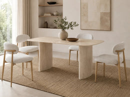TINA DINING TABLE TRAVERTINE EFFECT LEGS WITH MATTE TRAVERTINE CERAMIC. MEASUREMENTS 180X90X75CM
