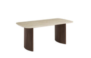 TINA DINING TABLE WITH WALNUT EFFECT LEGS AND MATTE TRAVERTINE CERAMIC TABLETOP. MEASUREMENT 180X90X75CM