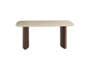 TINA DINING TABLE WITH WALNUT EFFECT LEGS AND MATTE TRAVERTINE CERAMIC TABLETOP. MEASUREMENT 180X90X75CM