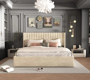 CAMA WITH SOMMIER WITH BEIGE VELVET 160X200CM