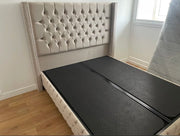 CAMA BEIGE CON CANAPÉ Y DETALLES DE TERCIOPELO TAPIZADO 160X200CM
