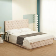 VICTORIA CAMA WITH SOMMIER STORAGE WITH BEIGE VELVET 140X190CM