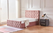 CAMA VICTORIA CON SOMIER ABATIBLE CON CAPITONÉ EN TERCIOPELO ROSA 140X190CM