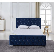 CAMA PRESTIGE CON SOMIER Y ALMACENAJE, TERCIOPELO AZUL CON BOTONES, 140X190CM