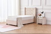 ERES TUFTED CAMA ,WITH SOMMIER AND BEIGE VELVET 90X190CM