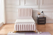 CAMA FAYE, DISEÑO LINEAL CAPITONÉ, TERCIOPELO ROSA 90X190CM
