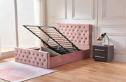 CAMA CANAPÉ VICTORIA CON CAPITONÉ Y TERCIOPELO ROSA 160X200CM