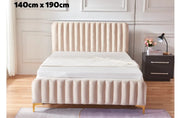 CAMA SOMIER FAYE CON DISEÑO LINEAL ACOLCHADO Y TERCIOPELO BEIGE 140X190CM