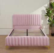 FAYE SOMMIER BED WITH LINEAR TUFTED DESGIN AND PINK VELVET 140X190CM