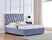 CAMA CON BASE TAPZADA VERA CON TERCIOPELO GRIS 140X190CM