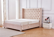 DOUBLE STUDDED TUFTED SOMMIER BED WITH NUDE VELVET 180X200CM
