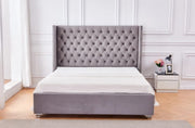 DOUBLE STUDDED TUFTED SOMMIER BED WITH GREY VELVET 180X200CM
