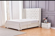 BASE DE CAMA DOBLE TAPIZADA CON TERCIOPELO BEIGE 140X190CM