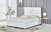 CAMA DORADA CON SOMIER Y POLIPIEL BLANCA 140X190CM