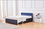 LED SOMMIER BED WITH GREY FAUX LEATHER WITH DRAWERS 140X190CM