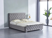 CANAPÉ ABATIBLE PRESTIGE CON TAPIZADO CAPITONÉ EN TERCIOPELO GRIS 140X190CM