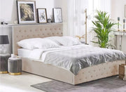 PRESTIGE SOMMIER BED WITH DIAMOND TUFTED AND BEIGE VELVET 140X190CM