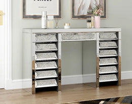 CRUSHED DIAMOND VANITY TABLE WITH 13 DRAWERS WITH 133X46X80CM