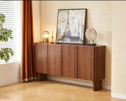 AMBER WALNUT SIDEBOARD-4 DOORS WITH 180X37X96 CM AND MDF WITH SOFT -CLOSE HINGES