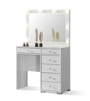 TOCADOR BEIGE CON ESPEJO LED Y MÚLTIPLES 6 CAJONES DE ALMACENAMIENTO