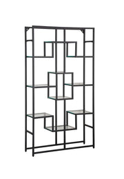 ESTANTERÍA RICHMONT NEGRA METAL 100X30X180CM. ESTANTES DE CRISTAL TEMPLADO ESTRUCTURA DE METAL NEGRO
