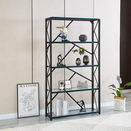 GEOMAG SHELF WITH BLACK METAL WITH 100X30X180CM . TEMPERED GLASS SHELVES,BLACK METAL FRAME