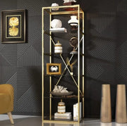 LIBRERÍA ARYA CON ESTANTES DE CRISTAL Y ORO Y ESTRUCTURA DE ACERO DORADO DE 60X40X180CM