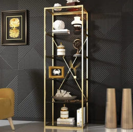 ARYA BOOKCASE WITH GOLD AND GLASS SHELVES AND GOLD STEEL FRAME WITH 60X40X180CM