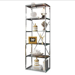 ARYA BOOKCASE WITH CHROME AND GLASS SHELVES AND CHROMESTEEL FRAME WITH 60X40X180CM